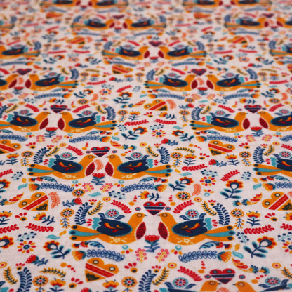 Colourful Harmony Folk Bird With Floral Pattern Upholstery Fabric DP-01 - Roman Blinds