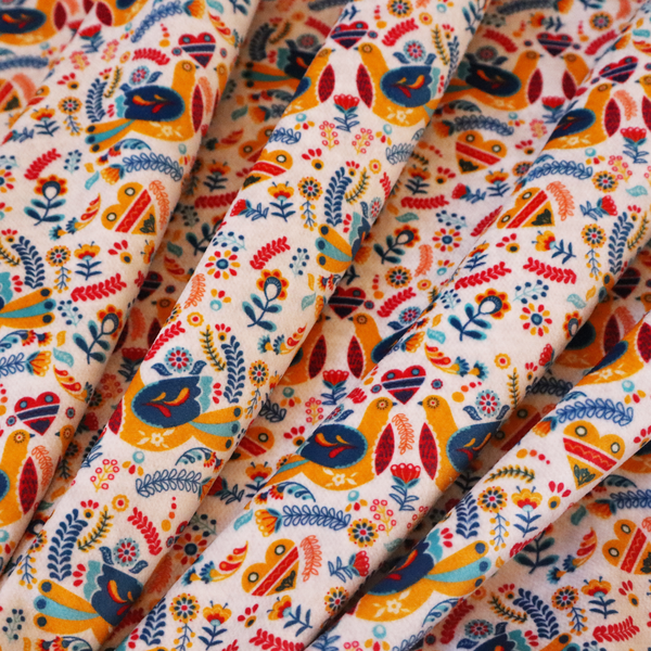 Colourful Harmony Folk Bird With Floral Pattern Upholstery Fabric DP-01 - Roman Blinds