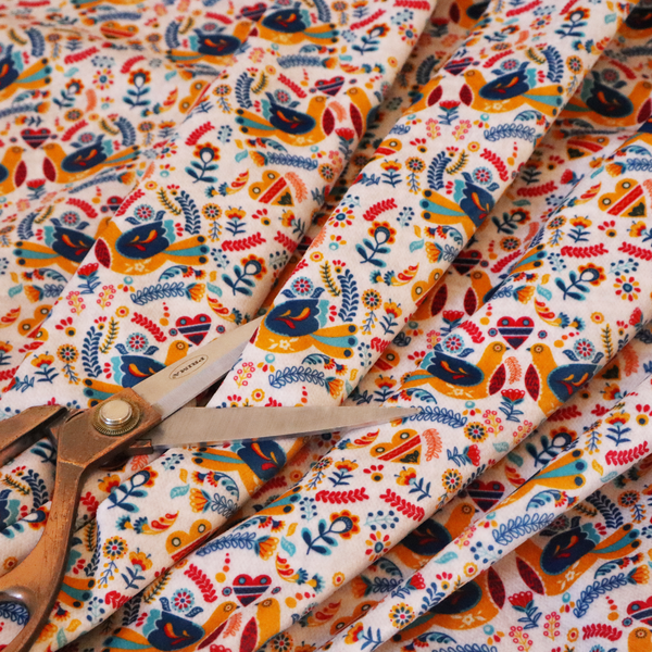 Colourful Harmony Folk Bird With Floral Pattern Upholstery Fabric DP-01 - Roman Blinds