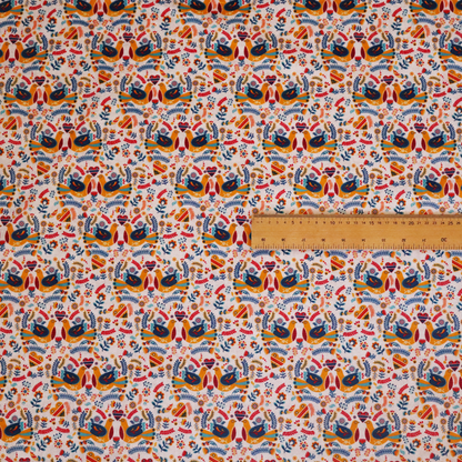 Colourful Harmony Folk Bird With Floral Pattern Upholstery Fabric DP-01 - Roman Blinds