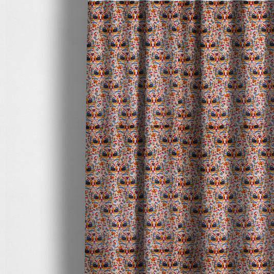 Colourful Harmony Folk Bird With Floral Pattern Upholstery Fabric DP-01 - Made To Measure Curtains