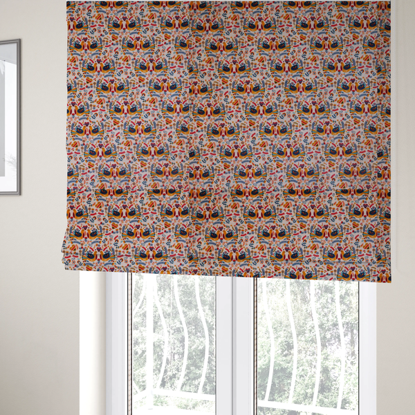 Colourful Harmony Folk Bird With Floral Pattern Upholstery Fabric DP-01 - Roman Blinds