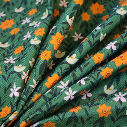 Green Garden Bloom Retro Floral Pattern Upholstery Fabric DP-02
