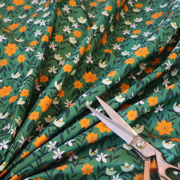 Green Garden Bloom Retro Floral Pattern Upholstery Fabric DP-02