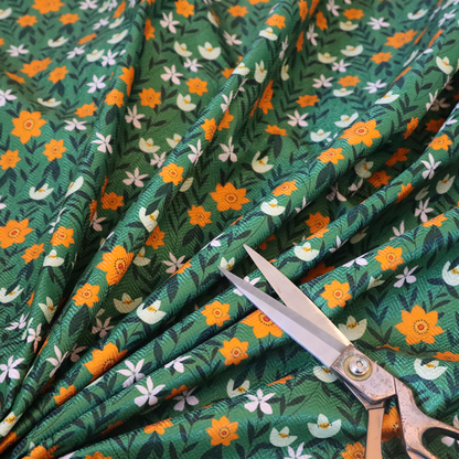 Green Garden Bloom Retro Floral Pattern Upholstery Fabric DP-02