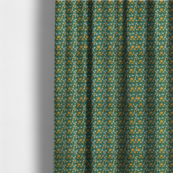 Green Garden Bloom Retro Floral Pattern Upholstery Fabric DP-02 - Made To Measure Curtains