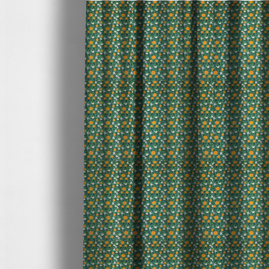 Green Garden Bloom Retro Floral Pattern Upholstery Fabric DP-02 - Made To Measure Curtains