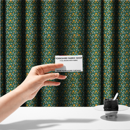 Green Garden Bloom Retro Floral Pattern Upholstery Fabric DP-02 - Made To Measure Curtains