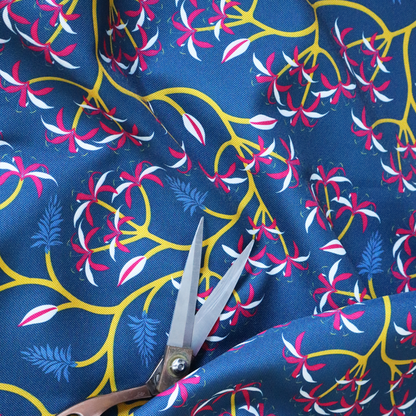 Intertwining Yellow Vine and Red Flower Print Upholstery Fabric DP-03 - Handmade Cushions