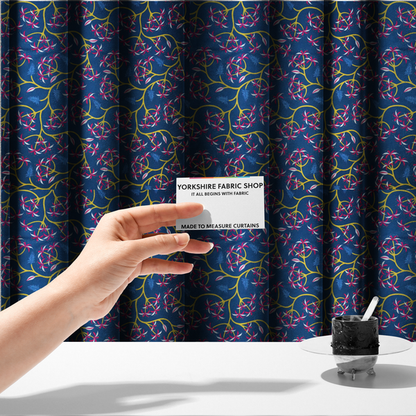 Intertwining Yellow Vine and Red Flower Print Upholstery Fabric DP-03 - Made To Measure Curtains