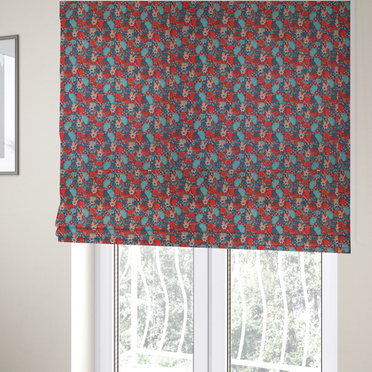 Intricate Red Ground Botanical Print Upholstery Fabric DP-04 - Roman Blinds