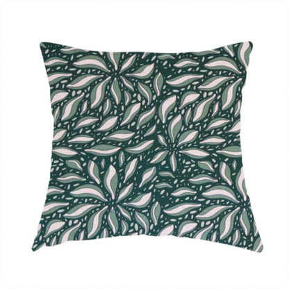 Deep Teal and Ivory Foliage Upholstery Fabric DP-05 - Handmade Cushions