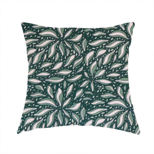 Deep Teal and Ivory Foliage Upholstery Fabric DP-05 - Handmade Cushions