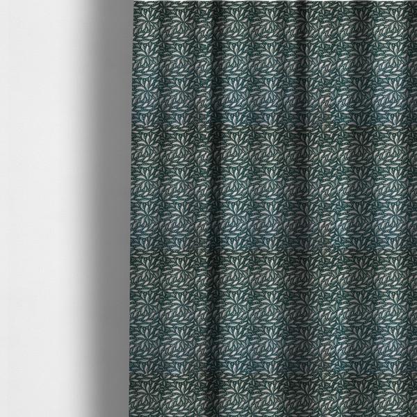 Deep Teal and Ivory Foliage Upholstery Fabric DP-05 - Made To Measure Curtains