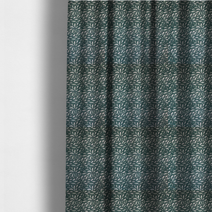 Deep Teal and Ivory Foliage Upholstery Fabric DP-05 - Made To Measure Curtains