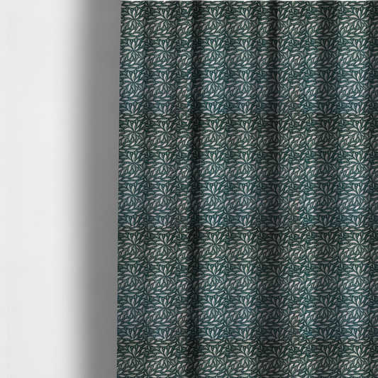 Deep Teal and Ivory Foliage Upholstery Fabric DP-05 - Made To Measure Curtains