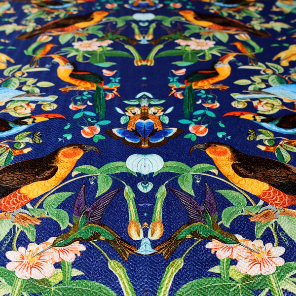 Jewel-Toned Exotic Birds and Tropical Floral Upholstery Fabric DP-06 - Handmade Cushions