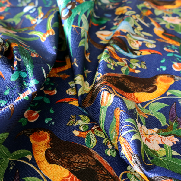 Jewel-Toned Exotic Birds and Tropical Floral Upholstery Fabric DP-06 - Handmade Cushions