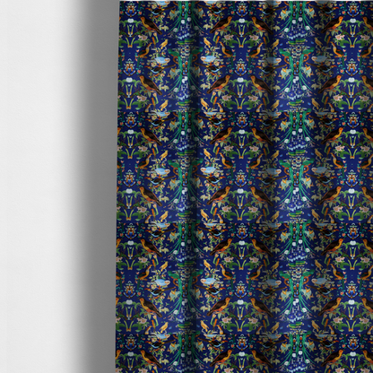 Jewel-Toned Exotic Birds and Tropical Floral Upholstery Fabric DP-06 - Made To Measure Curtains