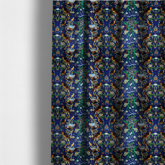Jewel-Toned Exotic Birds and Tropical Floral Upholstery Fabric DP-06 - Made To Measure Curtains