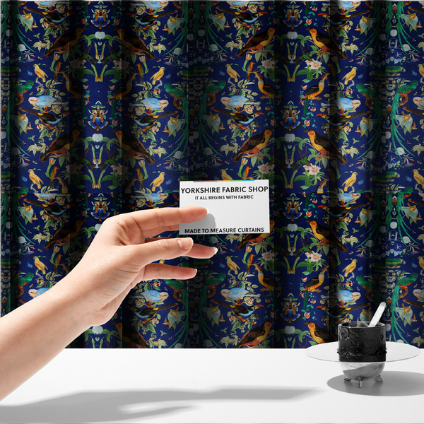 Jewel-Toned Exotic Birds and Tropical Floral Upholstery Fabric DP-06 - Made To Measure Curtains