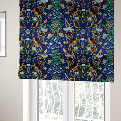 Jewel-Toned Exotic Birds and Tropical Floral Upholstery Fabric DP-06 - Roman Blinds
