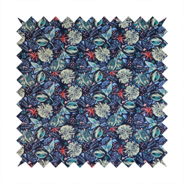 Indigo and Mint Botanical Cluster Upholstery Fabric DP-09 - Handmade Cushions