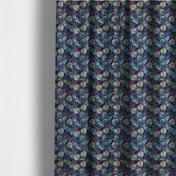 Indigo and Mint Botanical Cluster Upholstery Fabric DP-09 - Made To Measure Curtains
