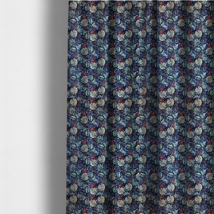 Indigo and Mint Botanical Cluster Upholstery Fabric DP-09 - Made To Measure Curtains