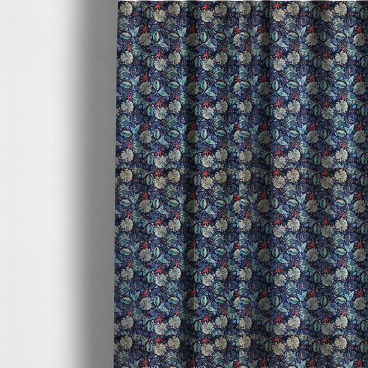 Indigo and Mint Botanical Cluster Upholstery Fabric DP-09 - Made To Measure Curtains