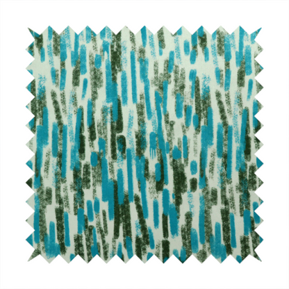A textured abstract pattern featuring vertical brushstrokes or chalk-like marks in shades of vibrant turquoise blue and deep forest green against a light off-white or cream background.
