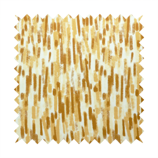 A textured abstract pattern featuring vertical brushstrokes or chalk-like marks in shades of warm mustard yellow and golden brown against a light off-white or cream background.   