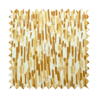 A textured abstract pattern featuring vertical brushstrokes or chalk-like marks in shades of warm mustard yellow and golden brown against a light off-white or cream background.   