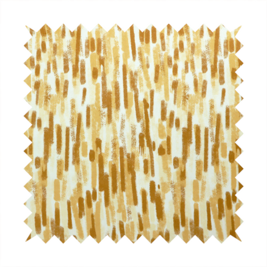A textured abstract pattern featuring vertical brushstrokes or chalk-like marks in shades of warm mustard yellow and golden brown against a light off-white or cream background.   