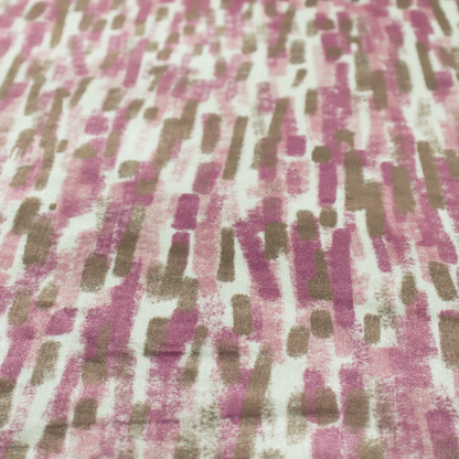 A textured abstract pattern featuring vertical brushstrokes or chalk-like marks in shades of dusty pink and bronze-brown against a light off-white or cream background.   