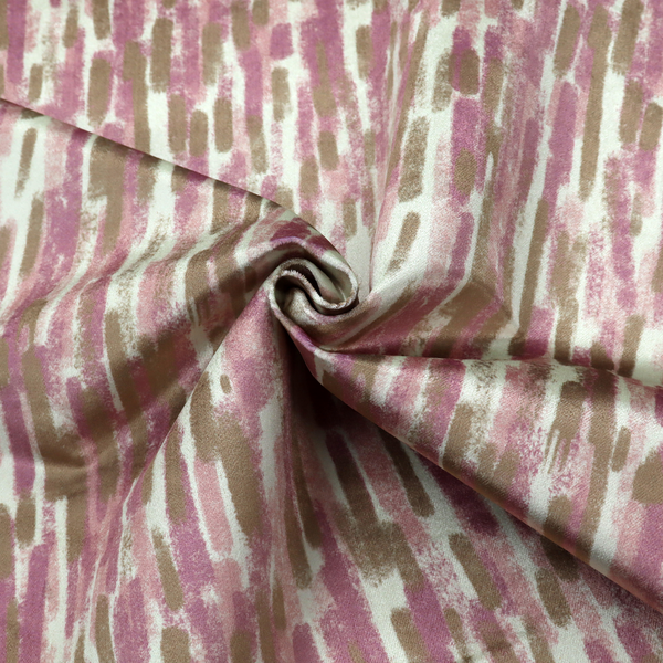 A textured abstract pattern featuring vertical brushstrokes or chalk-like marks in shades of dusty pink and bronze-brown against a light off-white or cream background.   