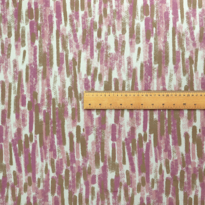 A textured abstract pattern featuring vertical brushstrokes or chalk-like marks in shades of dusty pink and bronze-brown against a light off-white or cream background.   