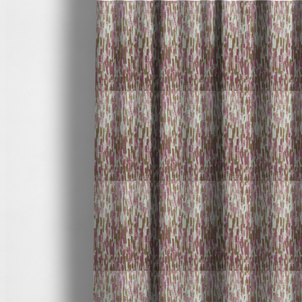 The fabric used to create these made-to-measure curtains is a textured abstract pattern featuring vertical brushstrokes or chalk-like marks in shades of dusty pink and bronze-brown against a light off-white or cream background.   