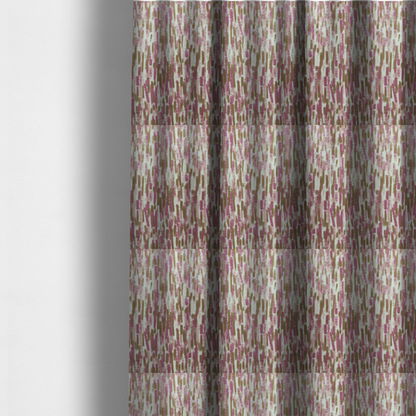 The fabric used to create these made-to-measure curtains is a textured abstract pattern featuring vertical brushstrokes or chalk-like marks in shades of dusty pink and bronze-brown against a light off-white or cream background.   