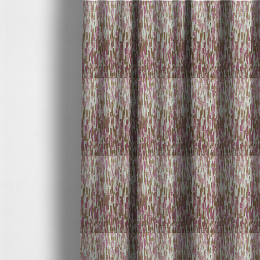 The fabric used to create these made-to-measure curtains is a textured abstract pattern featuring vertical brushstrokes or chalk-like marks in shades of dusty pink and bronze-brown against a light off-white or cream background.   