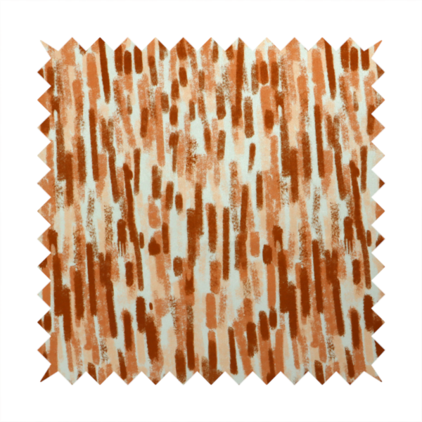 A textured abstract pattern featuring vertical brushstrokes or chalk-like marks in shades of warm terracotta and burnt orange against a light off-white or cream background.