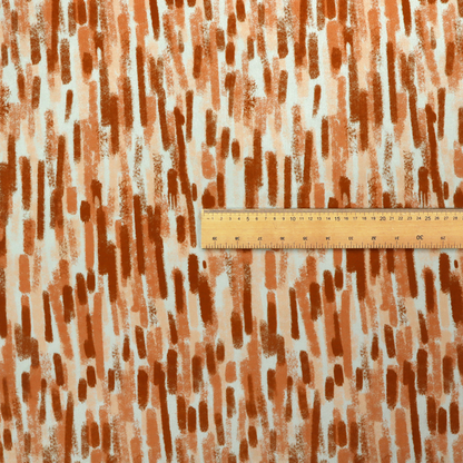 A textured abstract pattern featuring vertical brushstrokes or chalk-like marks in shades of warm terracotta and burnt orange against a light off-white or cream background.