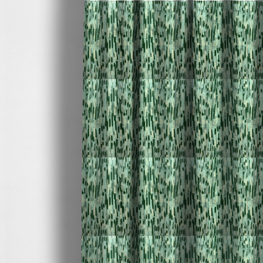 The fabric used to create these made-to-measure curtains is a fabric featuring an abstract vertical brushstroke pattern in dark green, mint, and sage on a soft seafoam background.