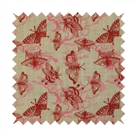 Whimsical Red Butterfly Meadow Upholstery Fabric DP-106