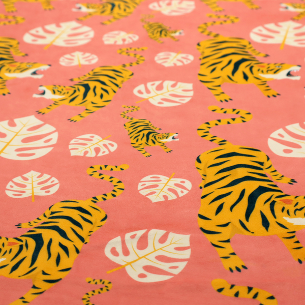 Tigers styled in roaring, crouching, or pouncing poses facing towards the right.
