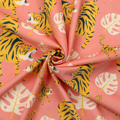Tigers styled in roaring, crouching, or pouncing poses facing towards the right.