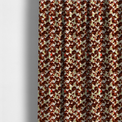 The fabric used to create these made-to-measure curtains is a seamless fabric pattern featuring detailed Japanese ukiyo-e style illustrations of geishas or women in traditional kimonos, with high dark updos and hair ornaments, repeating against a warm dark red and gold-patterned background.