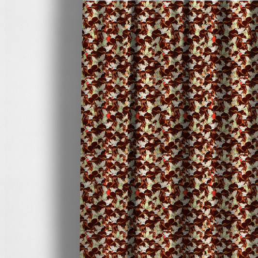 The fabric used to create these made-to-measure curtains is a seamless fabric pattern featuring detailed Japanese ukiyo-e style illustrations of geishas or women in traditional kimonos, with high dark updos and hair ornaments, repeating against a warm dark red and gold-patterned background.