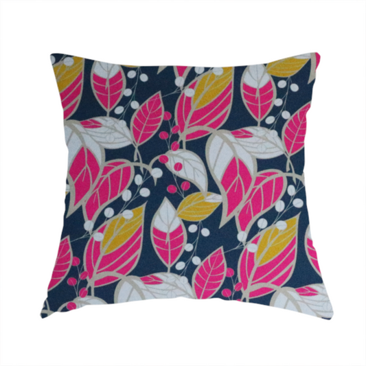 Navy Ground Bright Foliage Pattern Upholstery Fabric DP-12 - Handmade Cushions