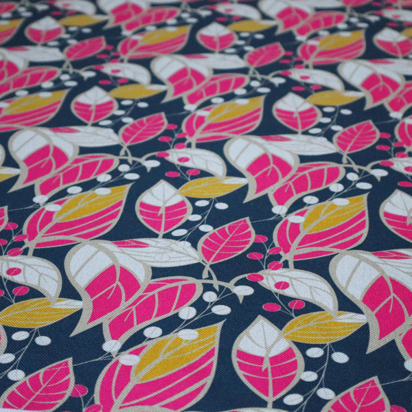 Navy Ground Bright Foliage Pattern Upholstery Fabric DP-12 - Handmade Cushions